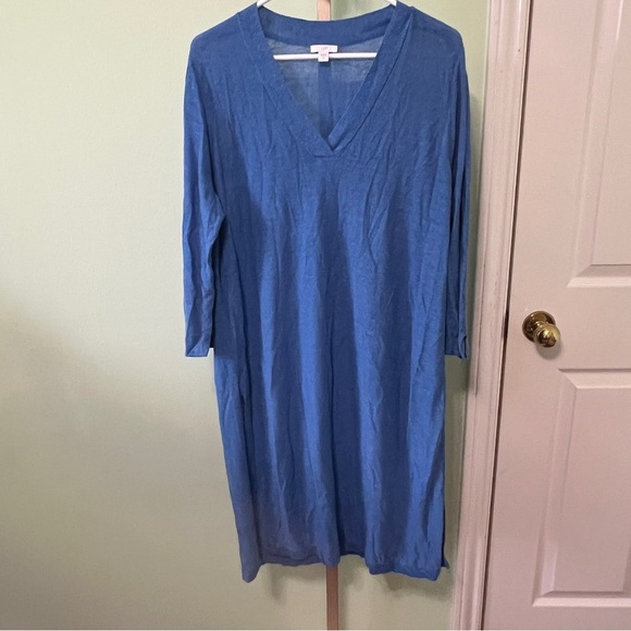 J Jill Linen dress v-neck long sleeve Cornflower Blue Large - Picture 1 of 9
